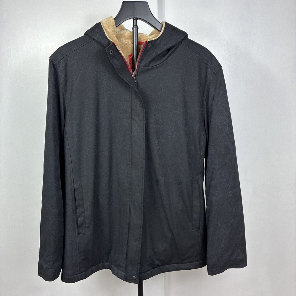 B. Moss Black Jacket Pockets Sherpa Lining Hood Size L